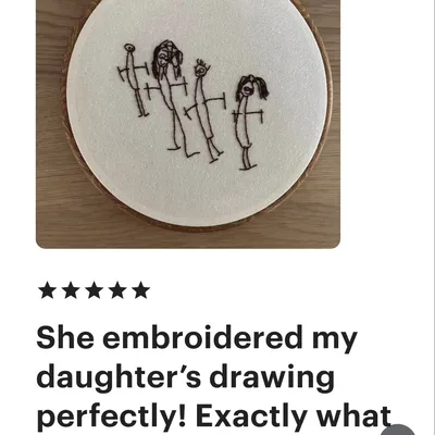 Child's stick family drawing embroidered
