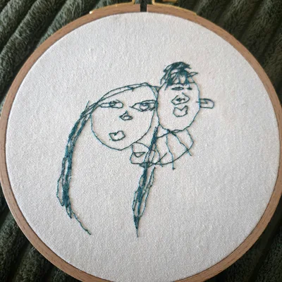 Child's portrait drawing embroidery hoop