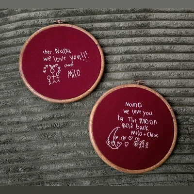 Children's handwriting embroidery hoops